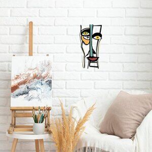 Retro Abstract Wall Decor Metal Line Face Wall Art Sign Modern Home Decor MCM